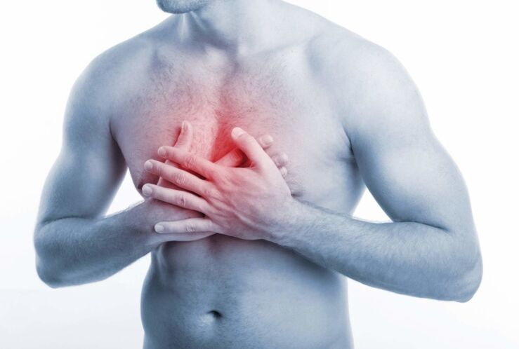 Dolor en el pecho debido a osteocondrosis de la columna torácica.